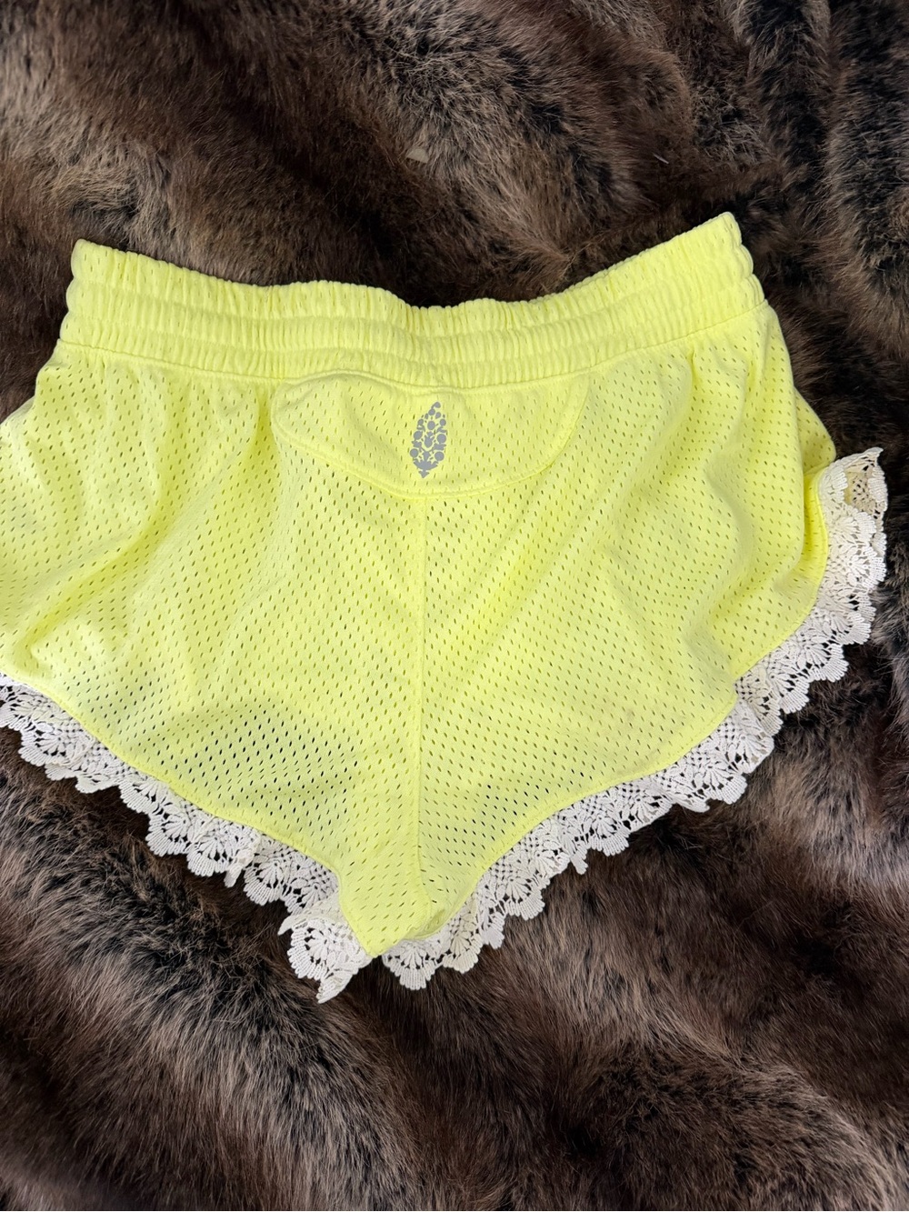 FREE PEOPLE Light Yellow Crochet-Trim Shorts